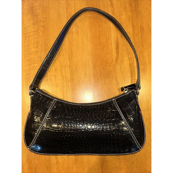 Vintage Liz Claiborne Accessories Black Shoulder Bag 90s Y2K Croc Emboss Texture - Picture 1 of 13